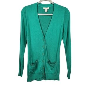 Banana Republic Spring Green Silk Blend Buttoned Long Sleeve Cardigan Size XS